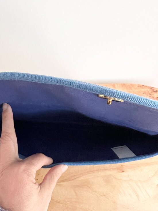 Rodo Italy Vintage Navy Blue Woven Straw Envelope Clutch  Vintage Blue Woven envelope Clutch